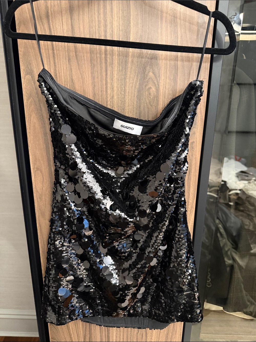 Danielle Guizio Black Sequin Strapless Slip Dress